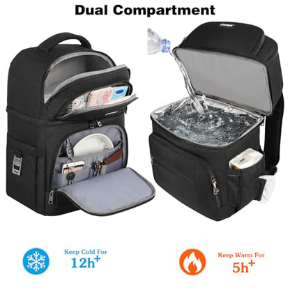 Cooler Backpack,Insulated Backpack Cooler Leakproof Double Deck Cooler Bag for Men Women RFID Lunch Backpack - color: Black