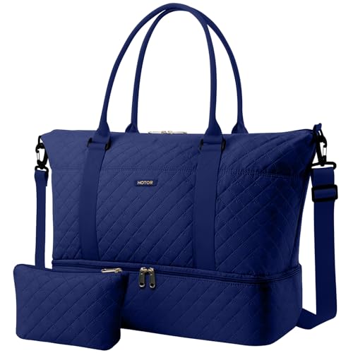 HOTOR Travel Duffel Bag - Weekender Bags for Women, Gym Tote Bags with Shoe Compartment, Carry On Overnight Bag with Toiletry Bag for Travel Essentials Travel Accessories, Dark Blue, 15.8"×18.1"×8.7" - color: Dark Blue, size: 15.8"×18.1"×8.7"