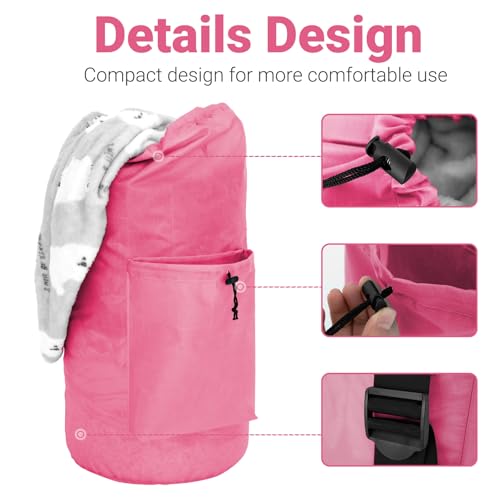 Laundry Bag Backpack Large Travel Laundry Bags with Shoulder Straps Durable Polyster Clothes Bag for College - color: Pink, size: Large