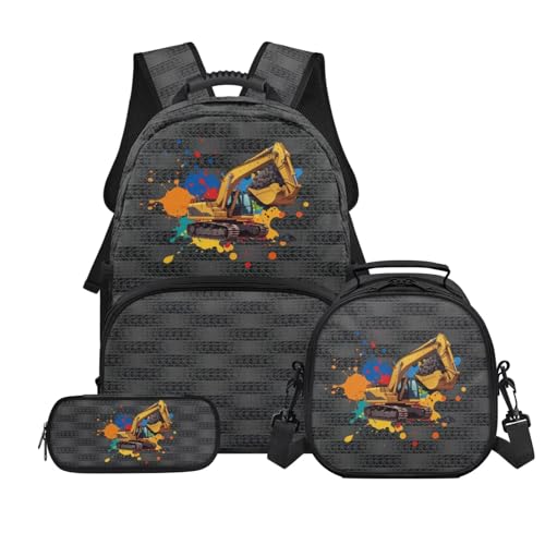 Kids Excavator Backpack Set for Boys, School Backpacks with Children Lunch Box and Pencil Case, Back to School Supplies for Preschool Primary - color: Excavator -3