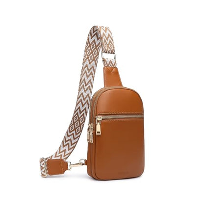 DIOMO Anti Theft Small Sling Bag for Women Cross Body Bag Trendy, RFID Fanny Packs Vegan Leather for Women Travel Belt Purse - color: Brown-Gold Zipper