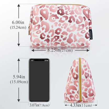 Aosbos Small Travel Makeup Pouch - Pink Leopard Print Cosmetic Case for Women - color: Pink Leopard Print