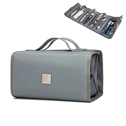 ROYALFAIR Roll Up Makeup Bag, Travel Toiletry Bag for Women with 4 Clear TSA Approved Pouches, Hanging Travel Organizer, Folding Cosmetic Bag for Men and Women - color: Grey
