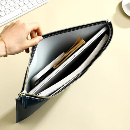 PU Leather A4 File Folder Zipper Document Holder Envelope Folder Case for Receipt Contract (Gray) - color: Gray
