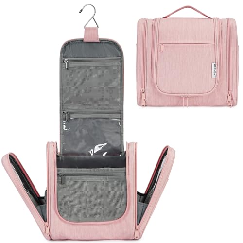 Narwey Hanging Toiletry Bag for Women Travel Makeup Bag Organizer Toiletries Bag for Cosmetics Essentials Accessories - color: Pink