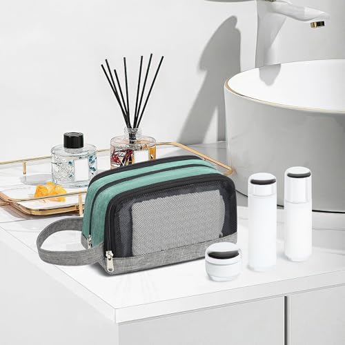Yeiotsy Men's Travel Toiletry Bag – Small Dopp Kit with Mesh Pockets & 3 Compartments, Durable Shaving Organizer for Gym, Camping & Weekend Trips - color: Green