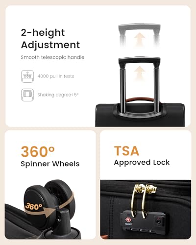LOVEVOOK Carry on Luggage 22x14x9 Airline Approved, 22 Inch Large Rolling Suitcase with Garment Bag & Spinner Wheels, Softside Lightweight Underseat Carryon Luggage for Women Travel with TSA Lock - color: Beige-brown, size: 22 Inch With Garment Compartmen