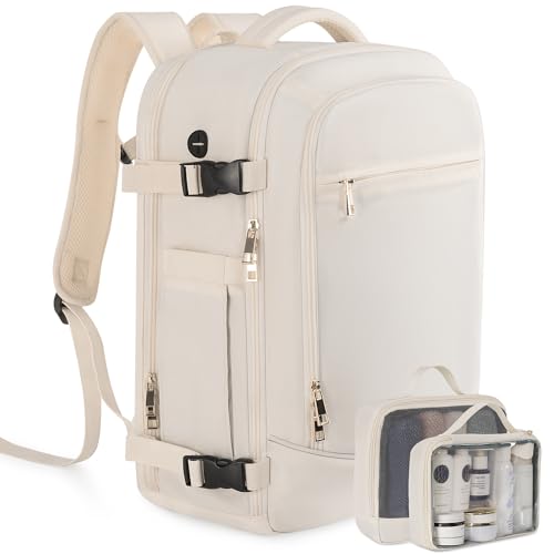 Rinlist Large Travel Backpack for Men Women, TSA Friendly Airline-approved Carry on Backpack, 40L Casual Daypack Weekender Backpack Personal Item Size, Beige - color: Biege-e