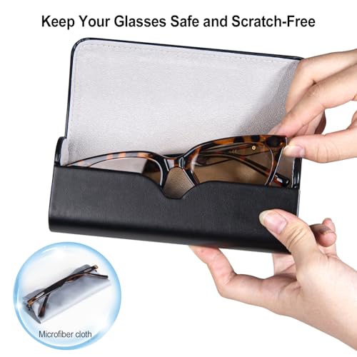 RayLove Hard Shell Glasses Case, Lightweight Leather Eyeglass Case, Travel-Friendly Sunglasses Protector for Men & Women - color: 2, Black