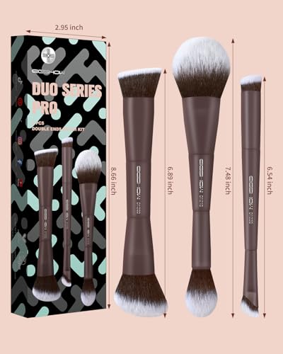 EIGSHOW Makeup Brush Set 3Pcs, Double Sided Foundation Contour Powder Highlight Concealer Brush for Liquid, Cream & Powder, Fit for Home, Travel & Gifting (Mocha) - color: Brown
