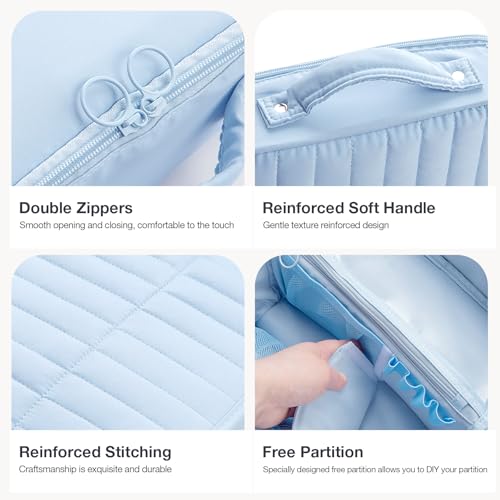 Abiudeng Standing Travel Makeup Bag Stand up Make up Bag Travel Toiletry Bag with Multiple Compartments Large Capacity for Women Business Trips Fitness and Daily Commutes(blue) - color: Blue