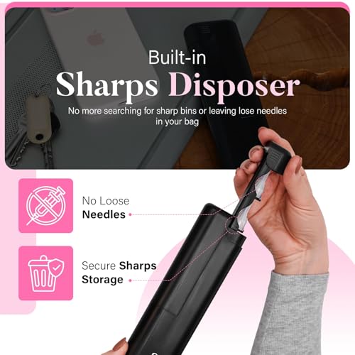 STRAWBERRY & CO Insulin Cooler Travel Case - Built-in Sharps Dispenser & Temperature-Control Organizer- TSA Approved Diabetic Pen Storage for Ozempic, Insulin Pens & Needles - Compact & Leak-Proof - color: Black