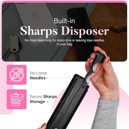 STRAWBERRY & CO Insulin Cooler Travel Case - Built-in Sharps Dispenser & Temperature-Control Organizer- TSA Approved Diabetic Pen Storage for Ozempic, Insulin Pens & Needles - Compact & Leak-Proof - color: Black
