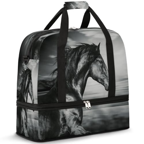 Horse Foldable Travel Duffel Bag, Expandable Sports Gym Bag with Shoes Compartment Weekender Overnight Totes Bags for Women Men - color: Horse