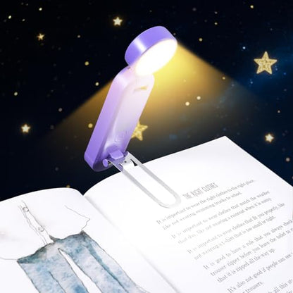 VAVOFO USB Rechargeable Book Light, Blue Light Blocking, Amber Light Clip On Bookmark Shaped Reading Light, Eye Care 6 LEDs Book Light for Bookworms Reading in Bed (Dark Purple) - color: Dark Purple