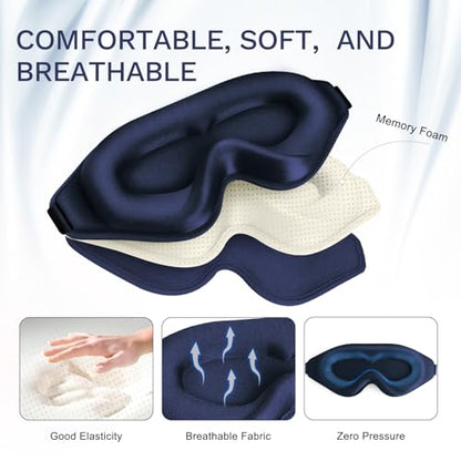 99% Fully Block Out Light Eye Sleep Mask, 3D Deep Contoured Eyes Cover Zero Pressure, Long Lash Extension Eyes Mask with Adjustable Straps for Sleeping Travel Home Nap Rest Women Men (Dark Blue) - color: Dark Blue