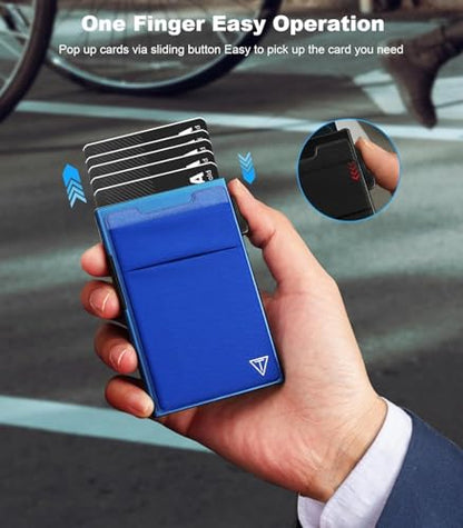 TOYFID Aluminum Wallet for Men - RFID Protected, Scratch Resistant, Large Capacity, Extra Pocket, Sliding Button, Blue - color: navy blue A