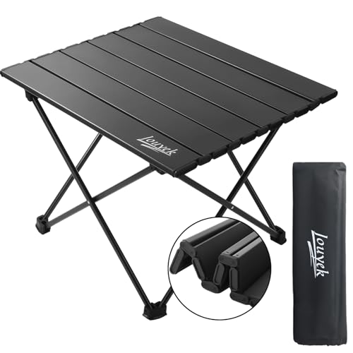 JOUYEK Small Camping Table, Ultralight Aluminum Folding Table with Carrying Bag, Portable & Lightweight Camping Side Table for Outdoor Camping, Picnic, Beach and Fishing, Black - color: Black
