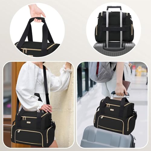BAFAMYE Large Makeup Travel Cosmetic Bag with 2 Removable Case, Double Layer Big Travel Make Up Organizer Case, Toiletry Bag for Women, Train Cases Bags - color: Black