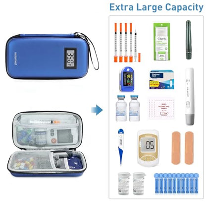 suzamed Insulin Cooler Travel Case,EVA Insulation Travel Medicine Kit with Temperature Display for Diabetes Care,Insulin Pen and Other Diabetic Suppliess (Blue-Temp) - color: Blue-temp