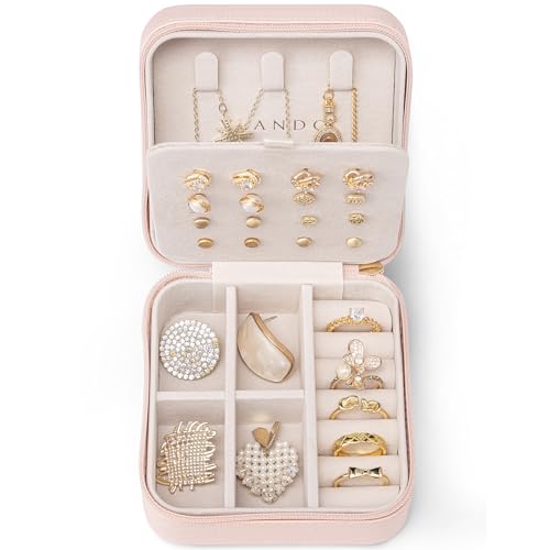 VLANDO Travel Jewelry Case, Small Travel Jewelry Organizer Box for Girls Women - Pink - color: Pink