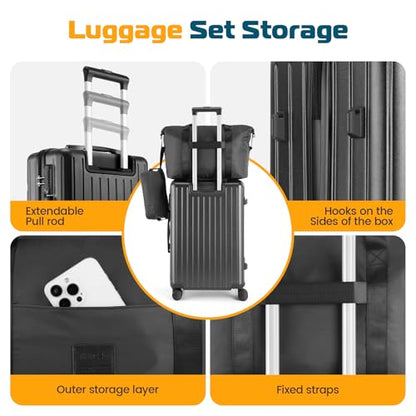 Hoteel Luggage Sets 3 Piece, 4-Yr Warranty, PC+ABS Suitcases with Wheels and Side Hook, Hardshell 20 inch Luggage with Duffel Bag Travel Bag, Black(20/DB/TB) - color: Black, size: 3 Piece Set (20/DB/TB)