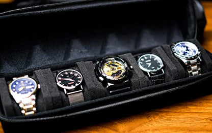 5 slots Watch travel case, hard watch storage organizer box with soft foam insert, watch holder, fit up to 55mm face watch - size: 5 INSERT