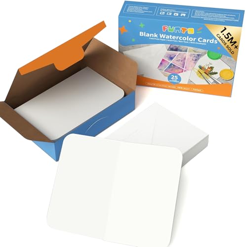 Funto Blank Watercolor Cards and Envelopes, 50 Cards, 5x7'', 140lb/300gsm, White, Acid-Free, Heavyweight Paper for All Occasions - style: 5x7 Cards and Envelopes