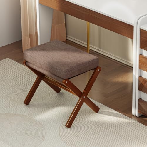 BAMBOOHOMIE Foldable Foot Stool Ottoman, Modern Foot Rest with Bamboo X Legs & Thick Foam Cushion, Folding Foot Stools Small Padded for Bedroom Living Room, Footstool for Chair Couch (Brown - Brown) - color: Brown - Brown