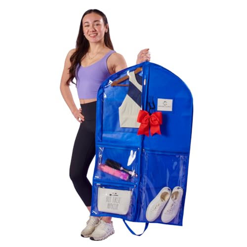 Waterproof Hanging Garment Bag 40 inch Clothes Bag with Gusset, 5 Pockets Side Zip for Dance Costumes Sports Skating Theatre Pageants Cheer Cosplay Kendall Country (Royal, 40 inch) - color: Royal, size: 40 inch