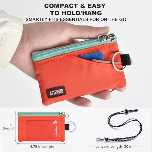 RFID Blocking Travel Wallet with Adjustable Lanyard, Small Nylon Zipper Pouch and Badge Holder for ID, Credit Cards, Cash, Keys, Commuters (Blazing Orange) - color: Blazing Orange