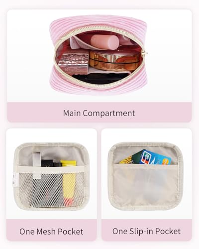 Wandering Nature Small Makeup Bag for Purse Mini Make up Pouch Cute Cosmetic Pouch for Women with Slip-in Pockets Corduroy, Pink - color: Corduroy Pink