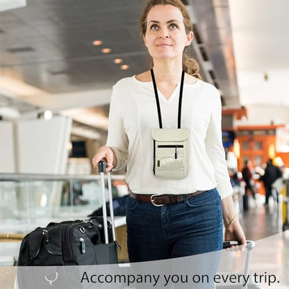 RFID Blocking Travel Neck Wallet Pouch and Passport Holder, Travel Neck Pouch Passport Holder for Women & Men - Beige - color: beige