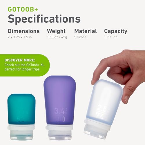 humangear GoToob+ Bottles - Silicone Leak-Proof Travel Tubes for Toiletries, Camping & TSA Carry-On (3-Pack), Small (1.7 fl oz; 53ml), Mint/Aqua/Teal - color: Mint/Aqua/Teal, size: 1.7 Ounces