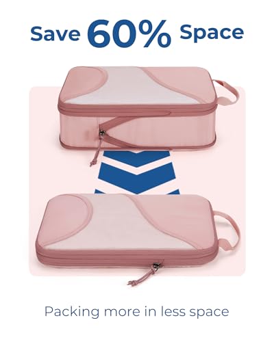 BAGSMART Compression Packing Cubes - 6 Set Travel Packing Cubes for Suitcases, Compression Suitcase Organizers with Shoe Bag - color: 01-Baby Pink