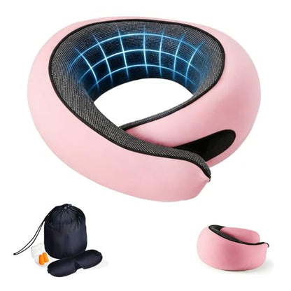 Travel Neck Pillow- 360° Ergonomic Memory Foam Travel Neck Pillow Airplane,Premium Breathable Relief Neck Pain for Long Flights,Car & Office（Pink - color: Pink