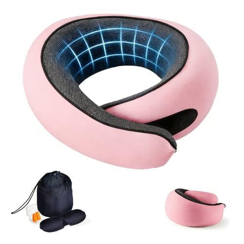 Travel Neck Pillow- 360° Ergonomic Memory Foam Travel Neck Pillow Airplane,Premium Breathable Relief Neck Pain for Long Flights,Car & Office（Pink - color: Pink