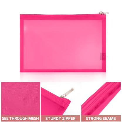 EASYFUN Mesh Pouch, Make up Bag with Zipper Cosmetic Organizer Pouch for Daily or Travel to Keep Small Items, 4 PCS Rose red - color: Rose red