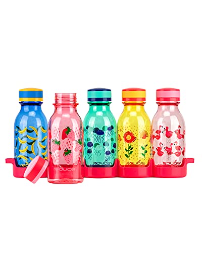 REDUCE WaterWeek 14 oz Tritan Reusable Water Bottles - Includes 5 Leak Proof Bottles and Fridge Tray - BPA Free and Dishwasher Safe - color: Berry, size: 14 Ounces