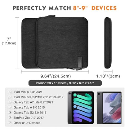 MoKo 8-9 Inch Tablet Sleeve Bag Carrying Case with Storage Pockets Fits New iPad mini (A17 Pro) 8.3" 2024, iPad mini 6/5/4/3/2/1th 8.3"/7.9" 2021-2012, Galaxy Tab A7 Lite 8.7" 2021, Black & Gray - color: Black & Gray, size: 8-9 inch