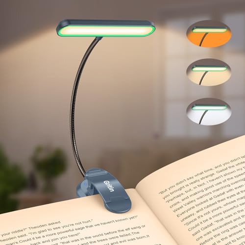 Gritin Rechargeable Book Light for Reading in Bed with 19 LED &Memory Function-Eye Caring 3 Color Temperatures,5 Brightness Levels,90 Hrs Runtime Flexible Goose Neck Clip on Light-Aquamarine - color: Aquamarine