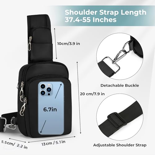 BROADREAM Sling Bag, Crossbody Bag with Anti-Theft Lock Zipper, RFID Blocking & Water Resistant for Travel Work Sport - color: Black