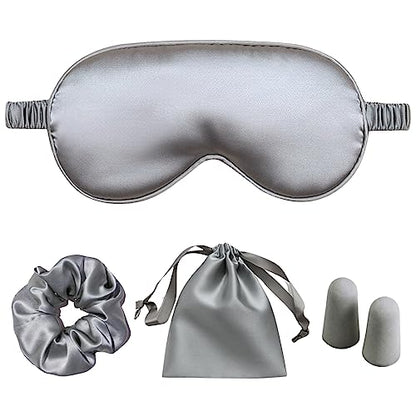 Silk Satin Sleeping Eye Mask, Silvergrey Sleep Eye Mask Night Blindfold for Women and Men, Soft Breathable Blackout Eyeshade Eye Cover for Travel, Wedding Bridesmaid Gift - color: Silvergrey
