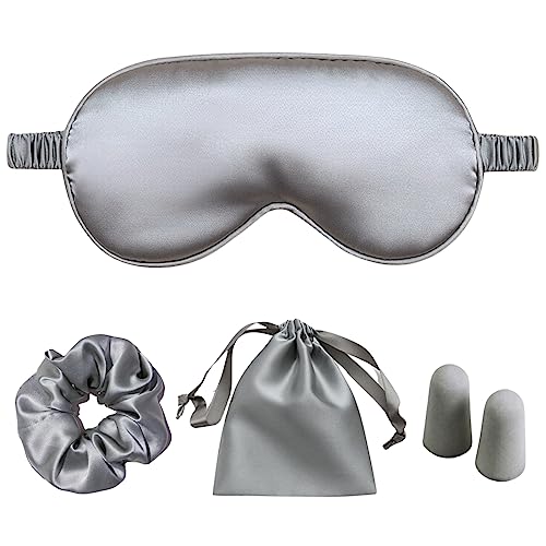 Silk Satin Sleeping Eye Mask, Silvergrey Sleep Eye Mask Night Blindfold for Women and Men, Soft Breathable Blackout Eyeshade Eye Cover for Travel, Wedding Bridesmaid Gift - color: Silvergrey