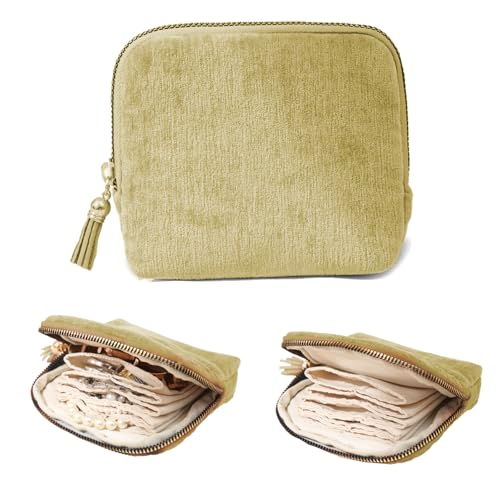 Small Jewelry Travel Case, Portable Travel Jewelry Organizer Soft Velvet Organizer Pouch Mini Travel Jewelry Bag with Zipper for Earring Crystal Bracelet Ring,Anti-Scratch(Grass Green) - color: Grass Green