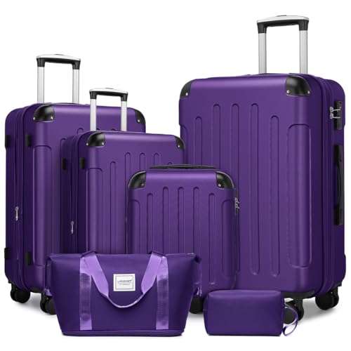 LARVENDER Luggage Sets 6 Piece Hardshell Expandable Suitcases with Spinner Wheels TSA Lock, Lightweight ABS Travel Carry On Suitcase Set for Women, Grape Purple - color: Grape Purple, size: 6 piece set
