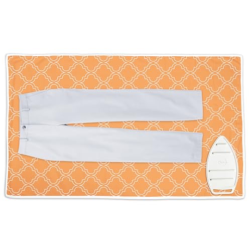 Encasa XO Ironing Mat/Pad (Large 48"x28") with 3mm Padding & Silicone Iron Rest for Steam Pressing on Tabletop or Bed - Heat Resistant, Portable, Quilting & Travel Blanket - Peach Tiles - color: Peach Tiles, size: Large