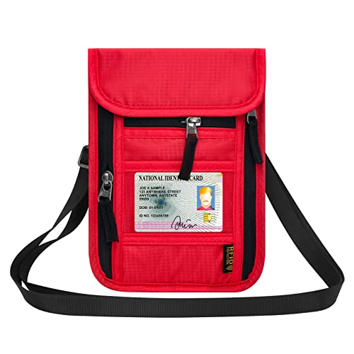 HOTEMIA Neck Wallet for Travel,Passport Holder Neck Pouch for Men Women with Adjustable Neck Strap and RFID Blocking - color: Red