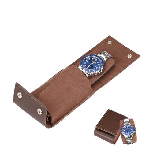 Travel Watch Case - Leather Watch Pouch with Velvet Lining, Single Case, Unisex | Business Travel and Office Christmas Gift (Brown - color: brown, size: Square shape