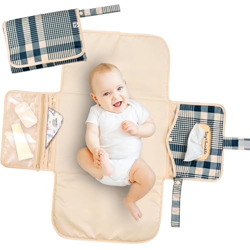 Tiny Twinkle Portable Diaper Changing Pad | Waterproof, Wipeable & Compact Baby Changing Pad for Travel | Smart Wipes Pocket & Organized Storage| Newborn Shower Gift (Gingham) - color: Gingham